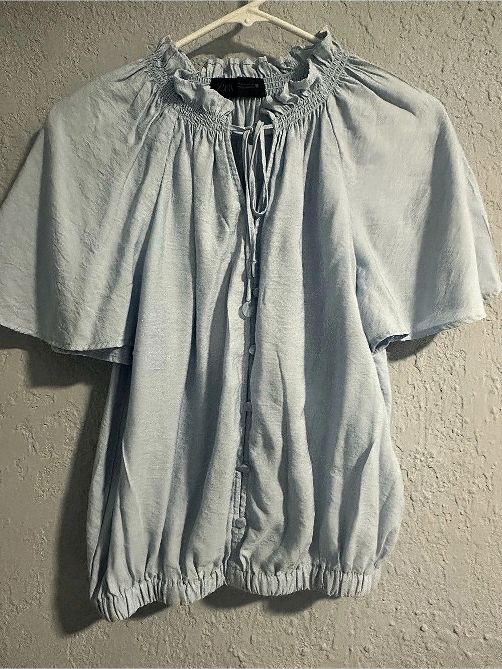 Zara Gathered Neck Blouse in Blue